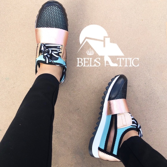 Teal and Champagne Sexy Side Cutout Sneaker Kicks - Picture 4 of 8